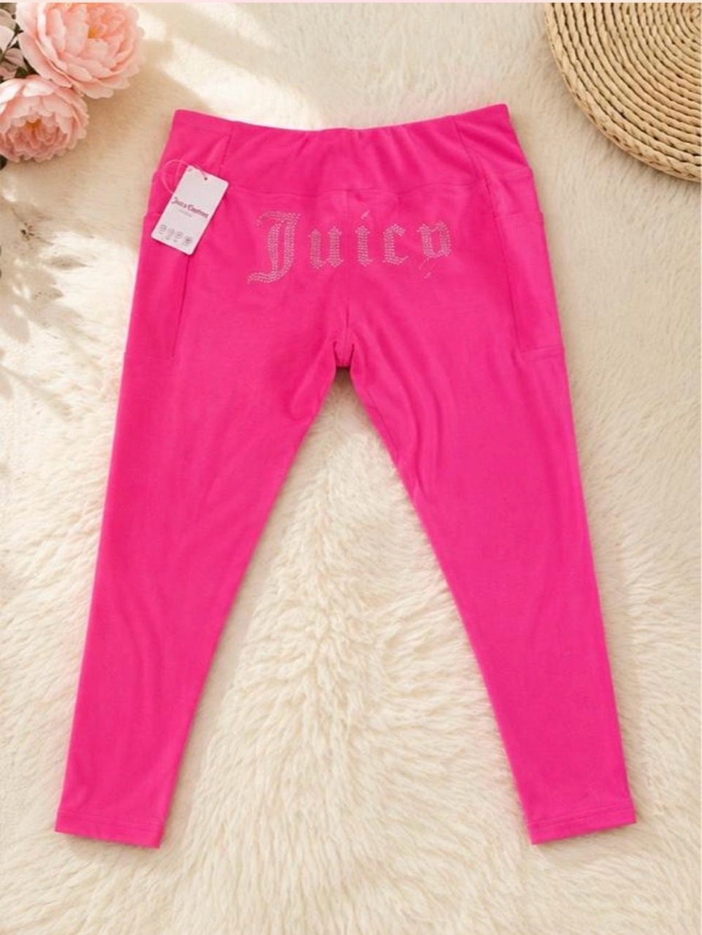 🎀 NWT Juicy Couture Sport Hot Pink High-Waisted Rhinestone Leggings (Size L) 💖